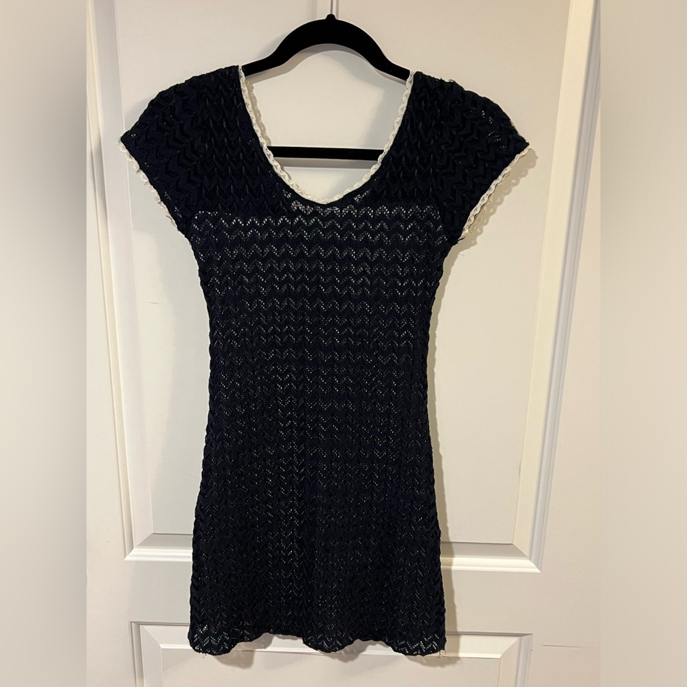 Sally Miller Couture Girls Navy Lace Overlay Knit Dress SIZE 12